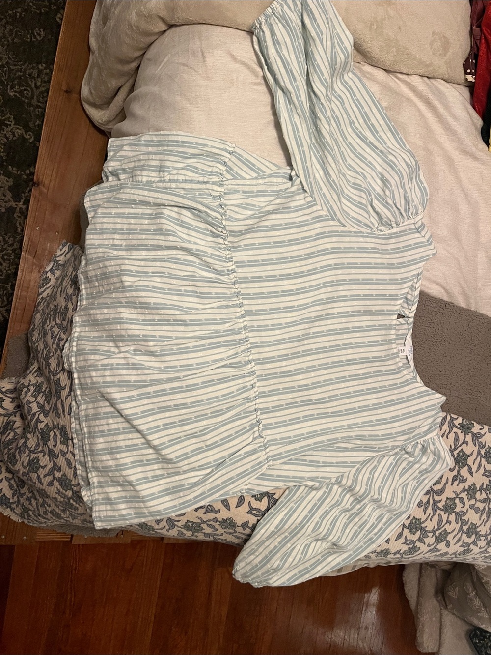 Time and Tru Light Blue and White Striped Peplum Blouse